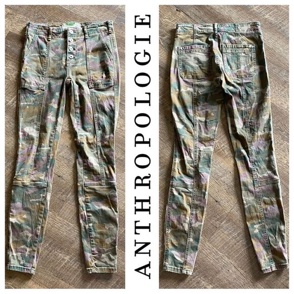 Anthropologie Camo Pants Skinny Jeans Streetwear Boho Button Fly 25 - Picture 12 of 12